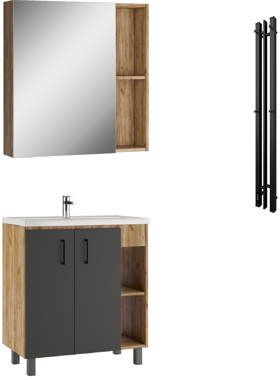 Комплект для ванной KABINKA.KZ Фостер 80 (шкаф, тумба под раковину, раковина) коричневый, графит