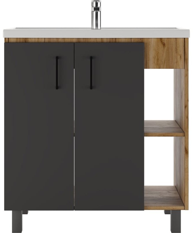 Комплект для ванной KABINKA.KZ Фостер 80 (шкаф, тумба под раковину, раковина) коричневый, графит