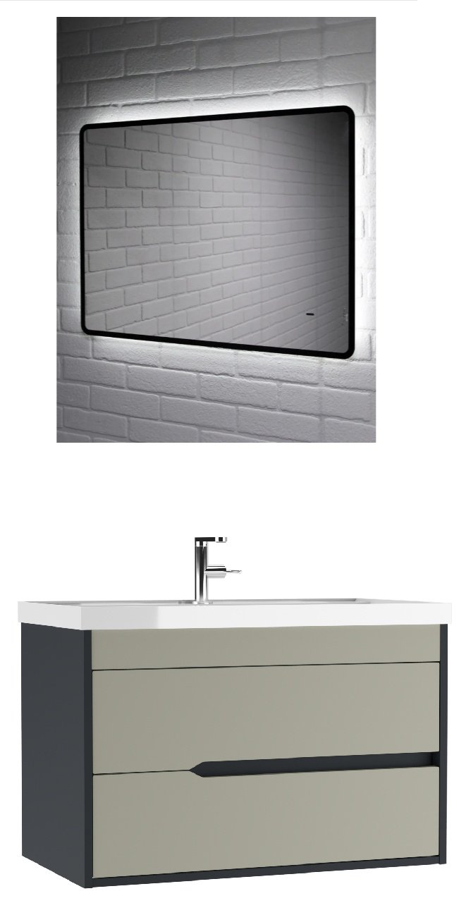 Комплект для ванной KABINKA.KZ Karat (тумба под раковину, зеркало, раковина) серый