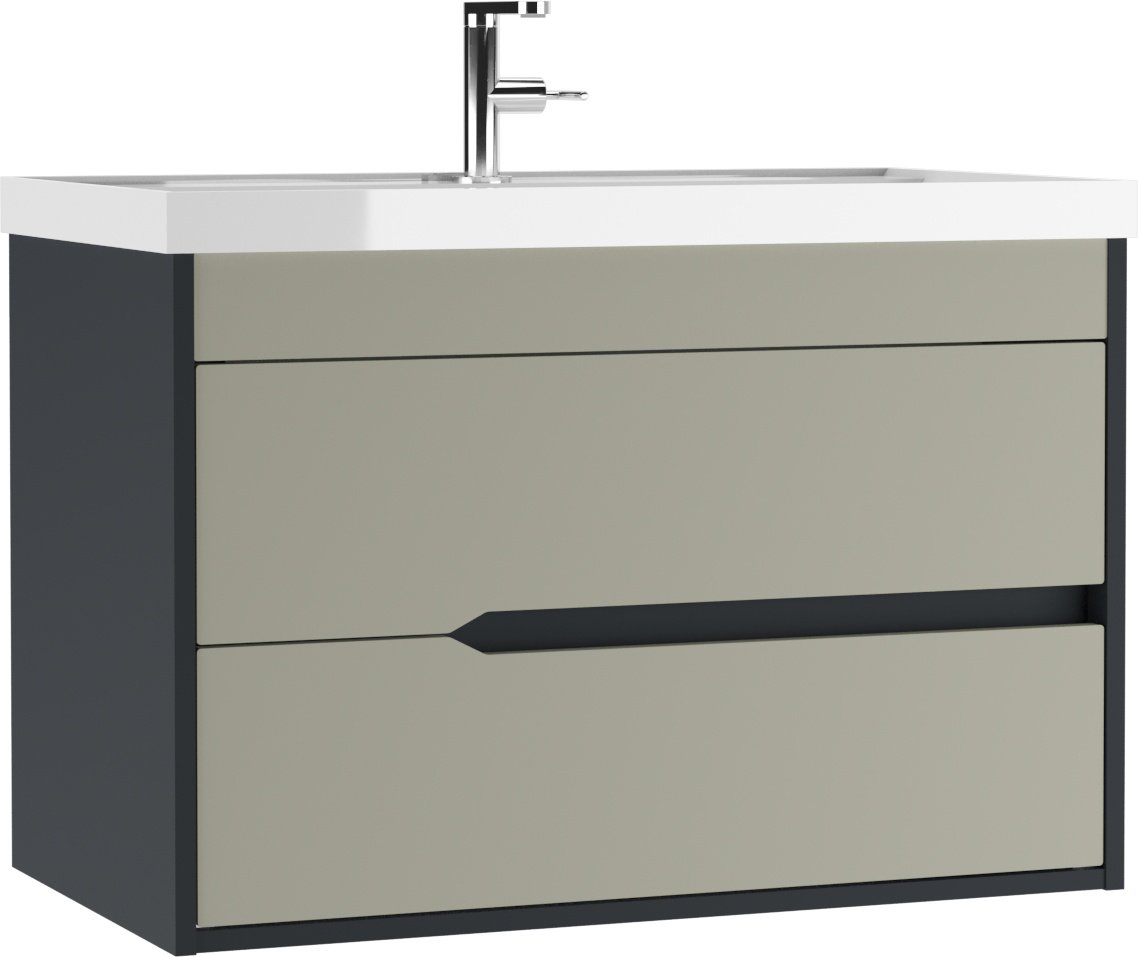 Комплект для ванной KABINKA.KZ Karat (тумба под раковину, зеркало, раковина) серый