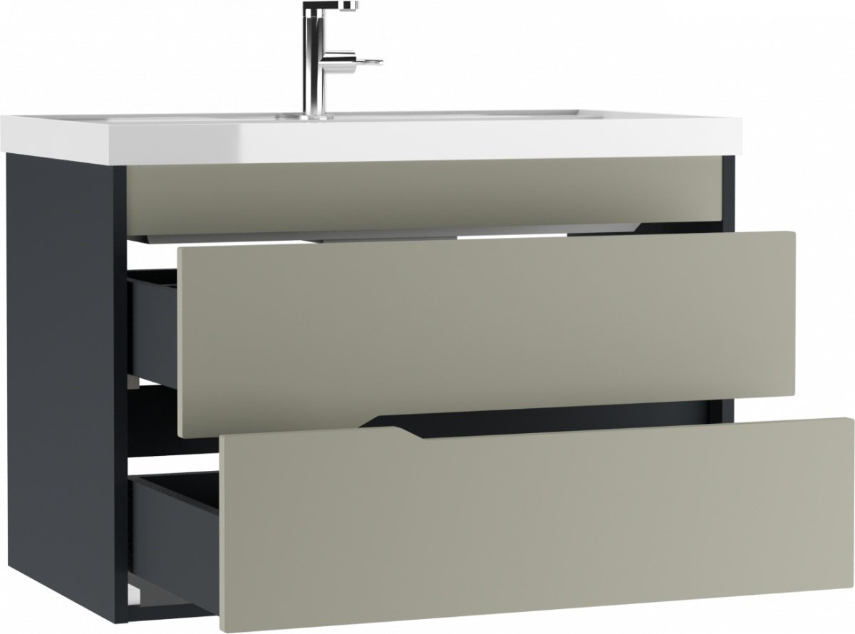 Комплект для ванной KABINKA.KZ Karat (тумба под раковину, зеркало, раковина) серый