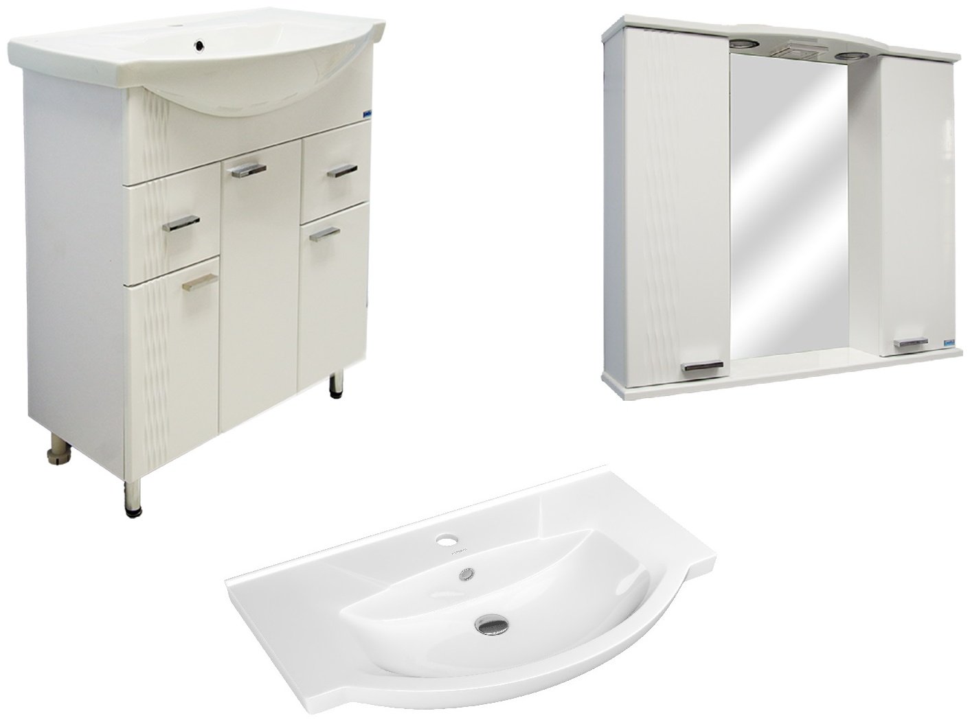 Комплект для ванной Lindis Оптима (шкаф, тумба под раковину, раковина) белый