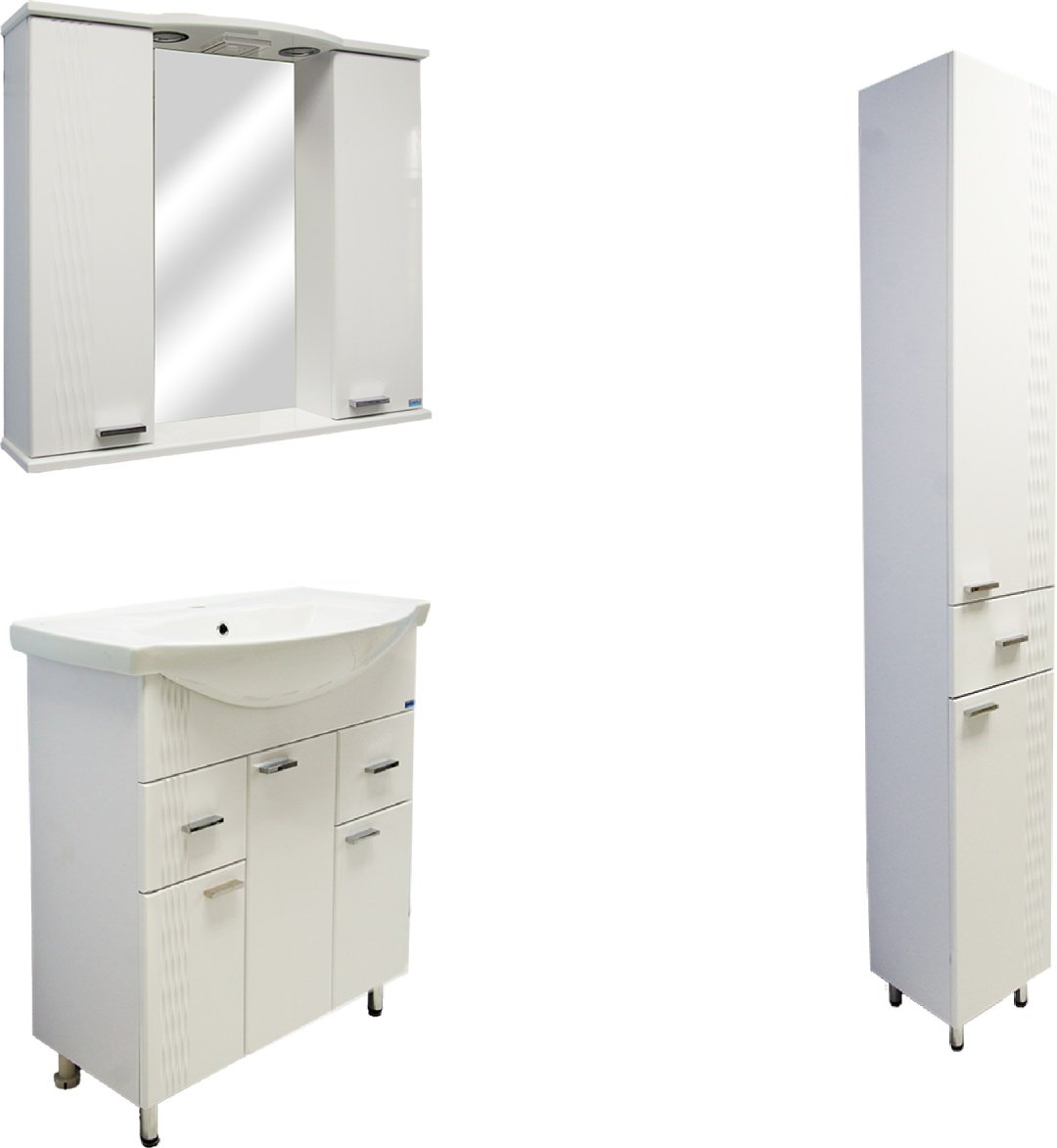 Комплект для ванной KABINKA.KZ Оптима (шкаф, шкаф-пенал, тумба под раковину, раковина) белый