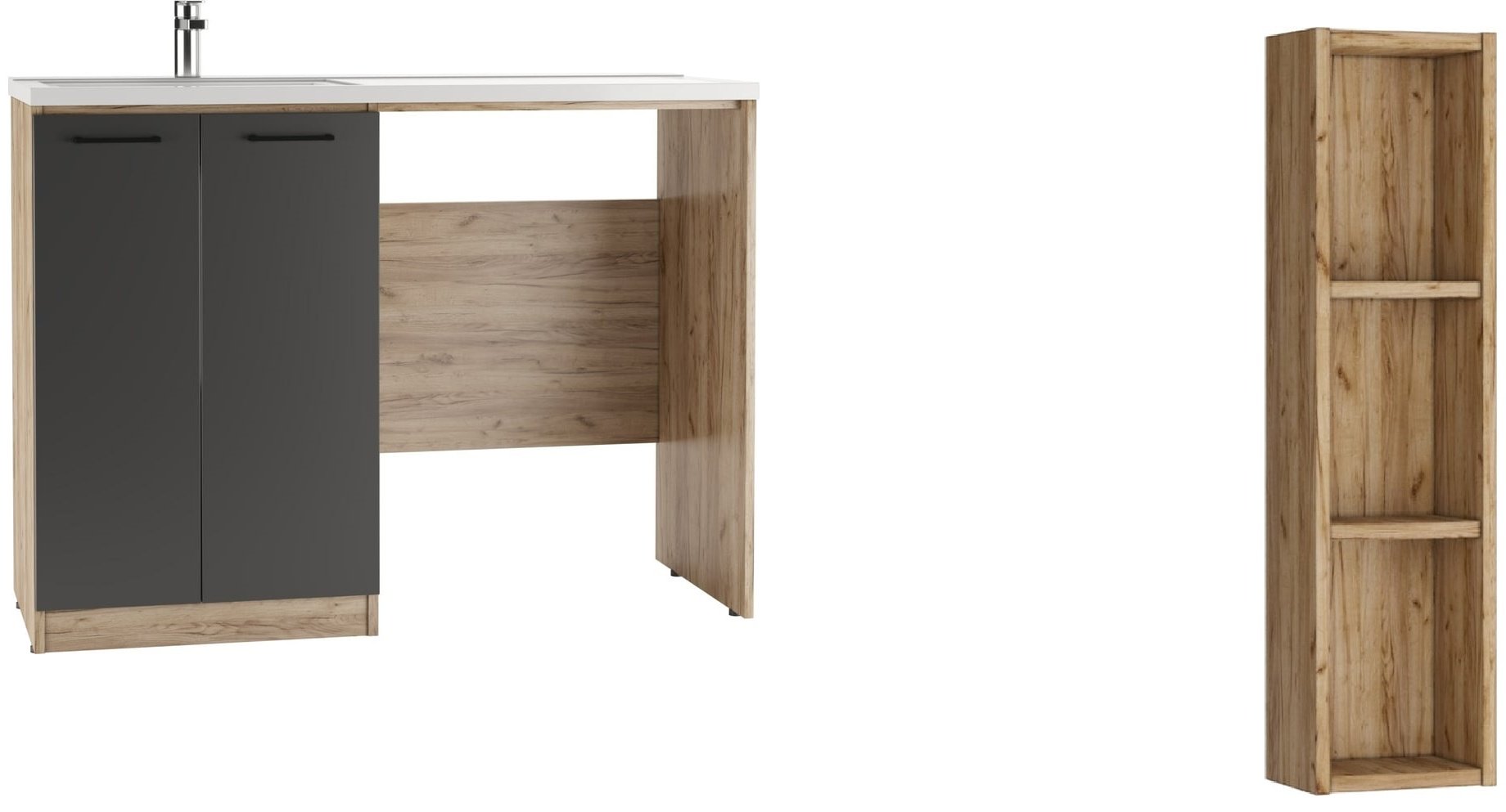 Комплект для ванной KABINKA.KZ Байтерек (шкаф-пенал, тумба под раковину, раковина) коричневый, графит