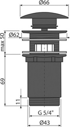 Донный клапан с переливом Alcaplast A392 BLACK 32 мм