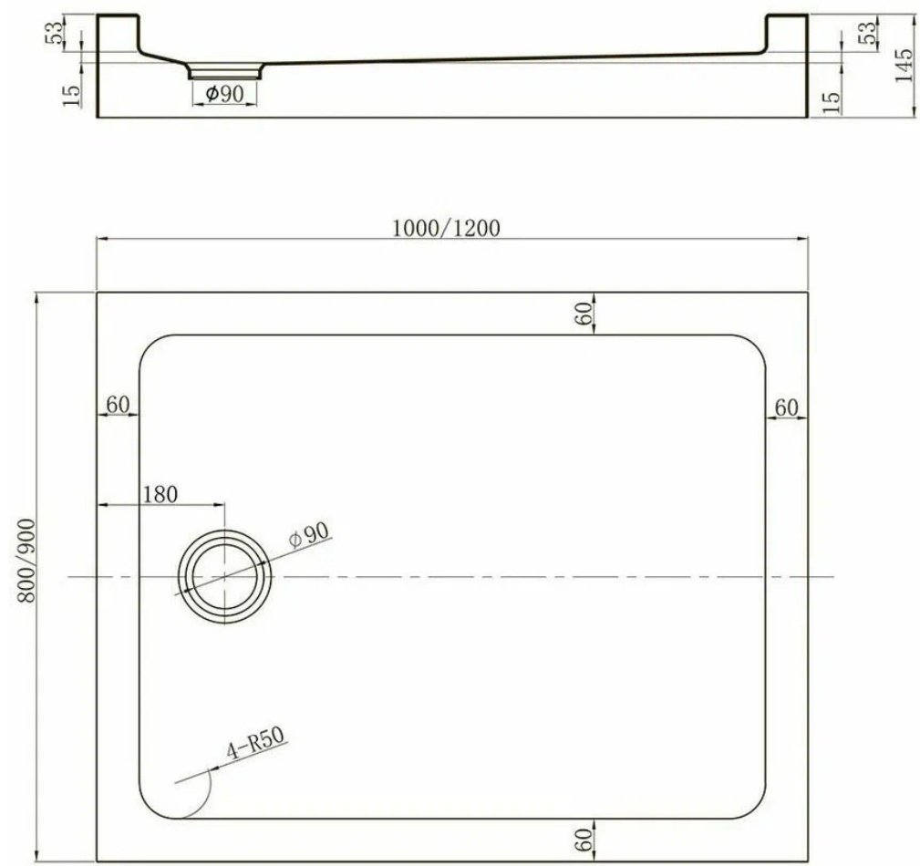 Душевой поддон KABINKA.KZ TZ-54 Арт.TZ54-12080-C5 120x80 низкий