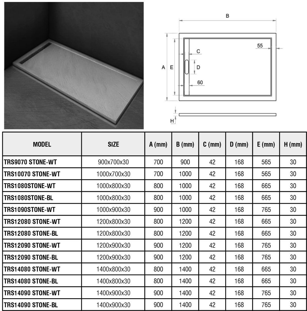 Душевой поддон KABINKA.KZ TRS 14090 STONE-BL 140x90 низкий