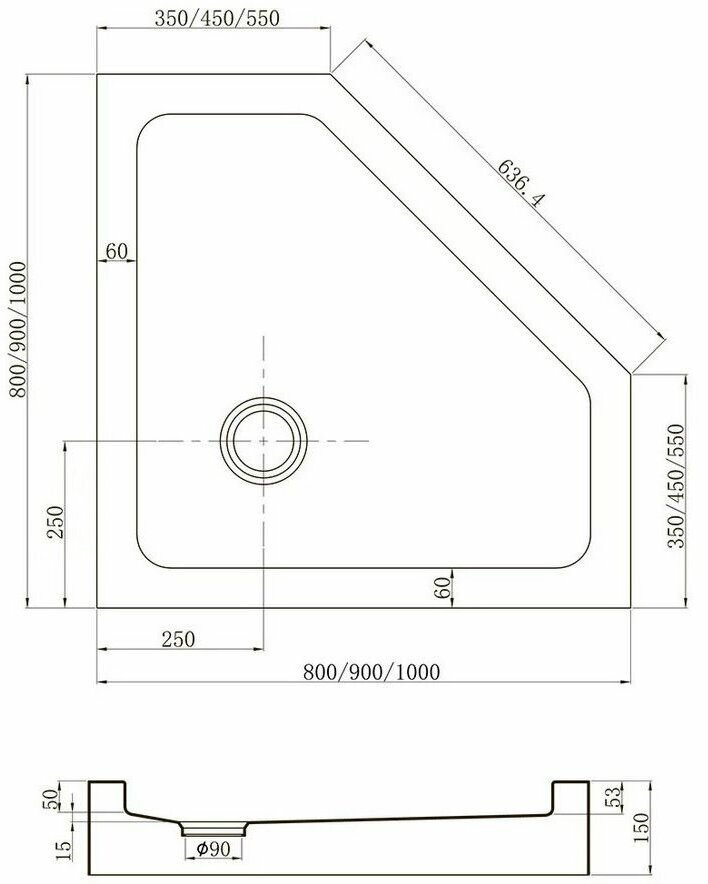 Душевой поддон Veconi TZ53-90-C5 90x90 низкий