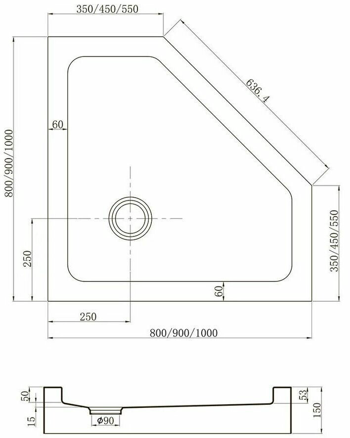 Душевой поддон Veconi TZ53-90-C5 90x90 низкий