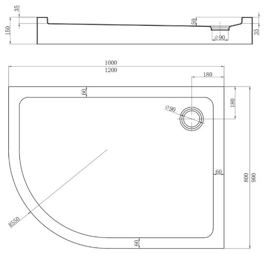 Душевой поддон Veconi TZ55RB-12090-C5 120x90 низкий
