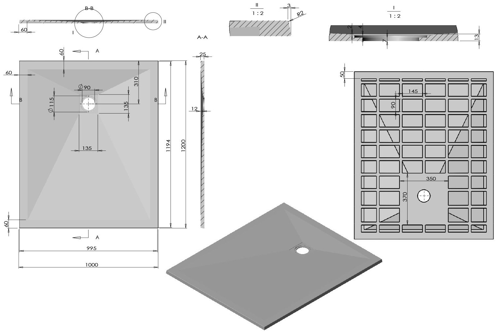 Душевой поддон KABINKA.KZ VST-4SR1012G 120x100 низкий