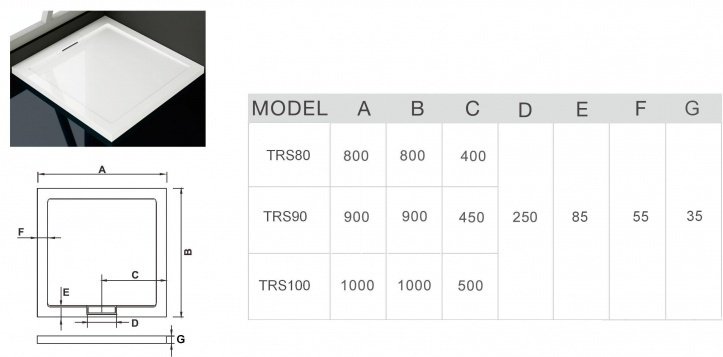 Душевой поддон KABINKA.KZ TRS 100 100x100 низкий