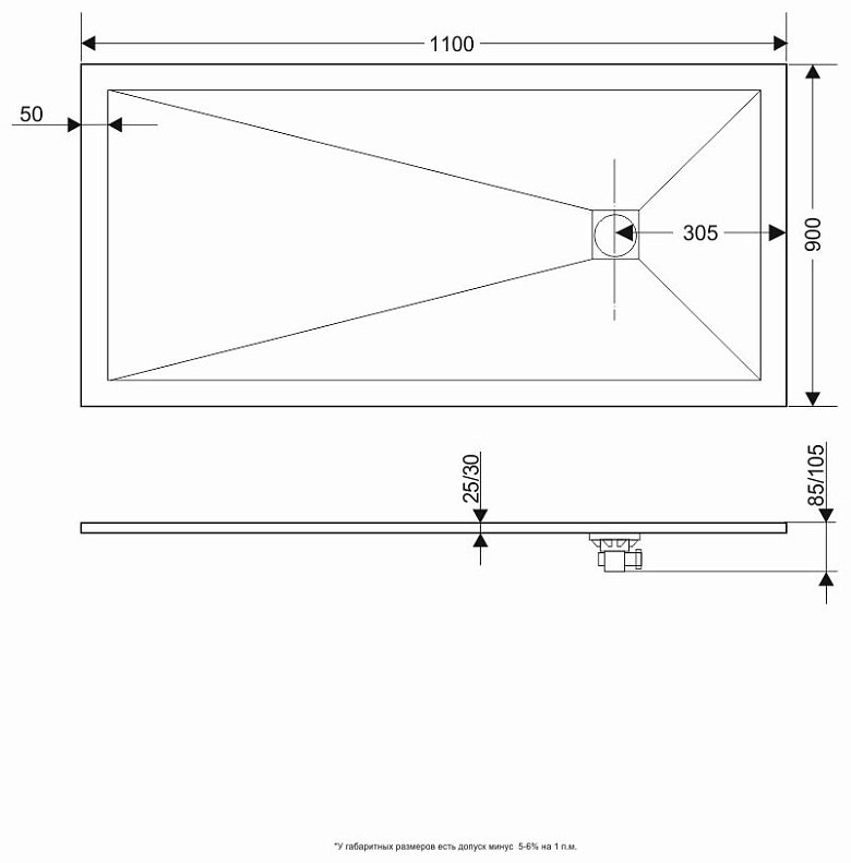 Душевой поддон Grossman GR-S190110Q 110x90 низкий
