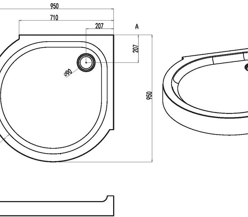 Душевой поддон KABINKA.KZ W83T-333-095W 95x95 средний