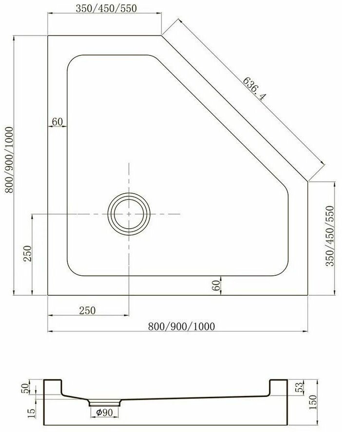 Душевой поддон Veconi TZ53B-100-C5 100x100 низкий
