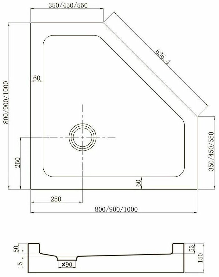 Душевой поддон Veconi TZ53B-100-C5 100x100 низкий