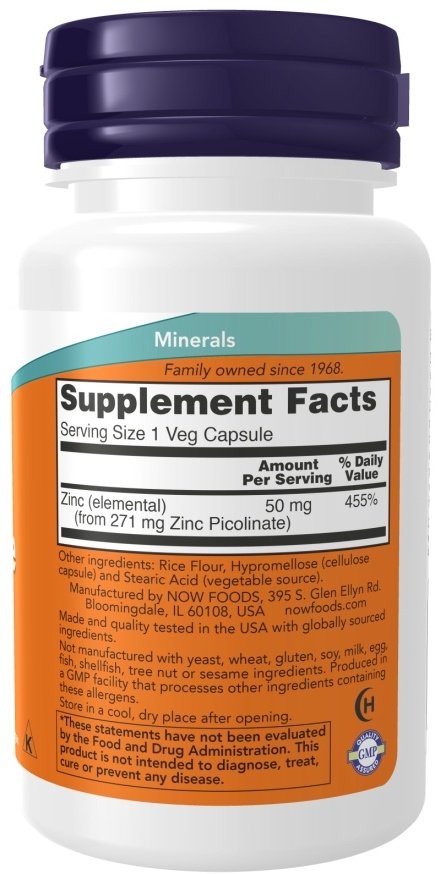 NOW Zinc Picolinate 50 мг капсулы 60 шт купить,NaN