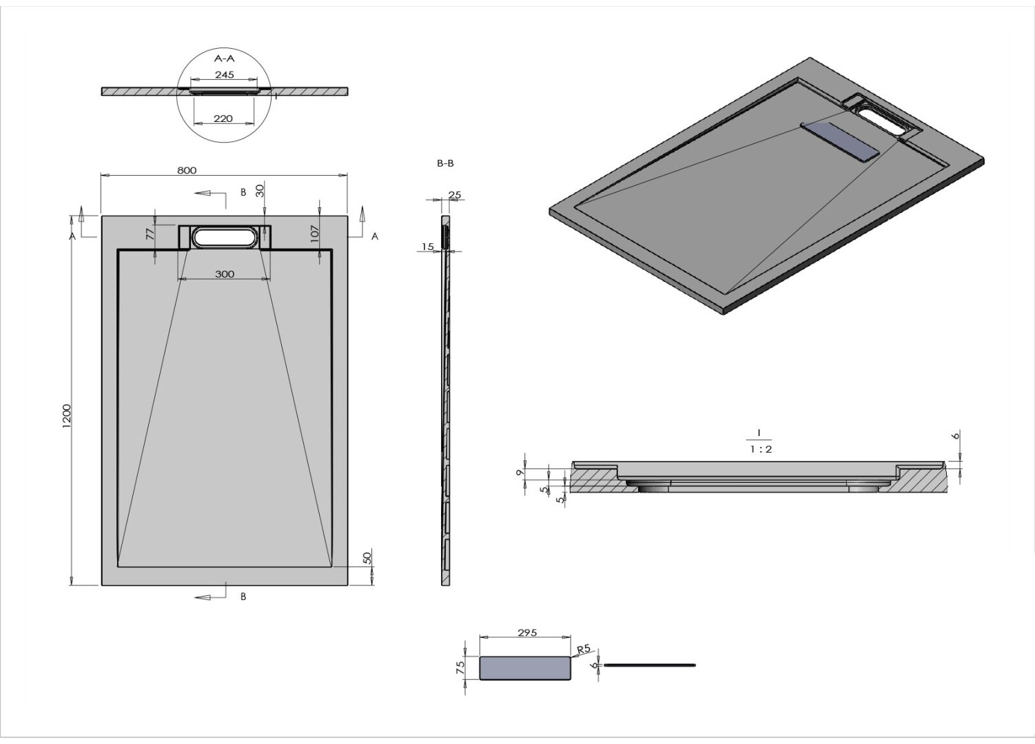 Душевой поддон KABINKA.KZ VST-4SRL8012W 120x80 низкий купить,308200