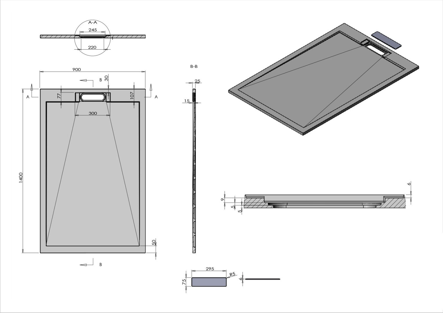 Душевой поддон KABINKA.KZ VST-4SRL9014A 140x90 низкий купить,389100