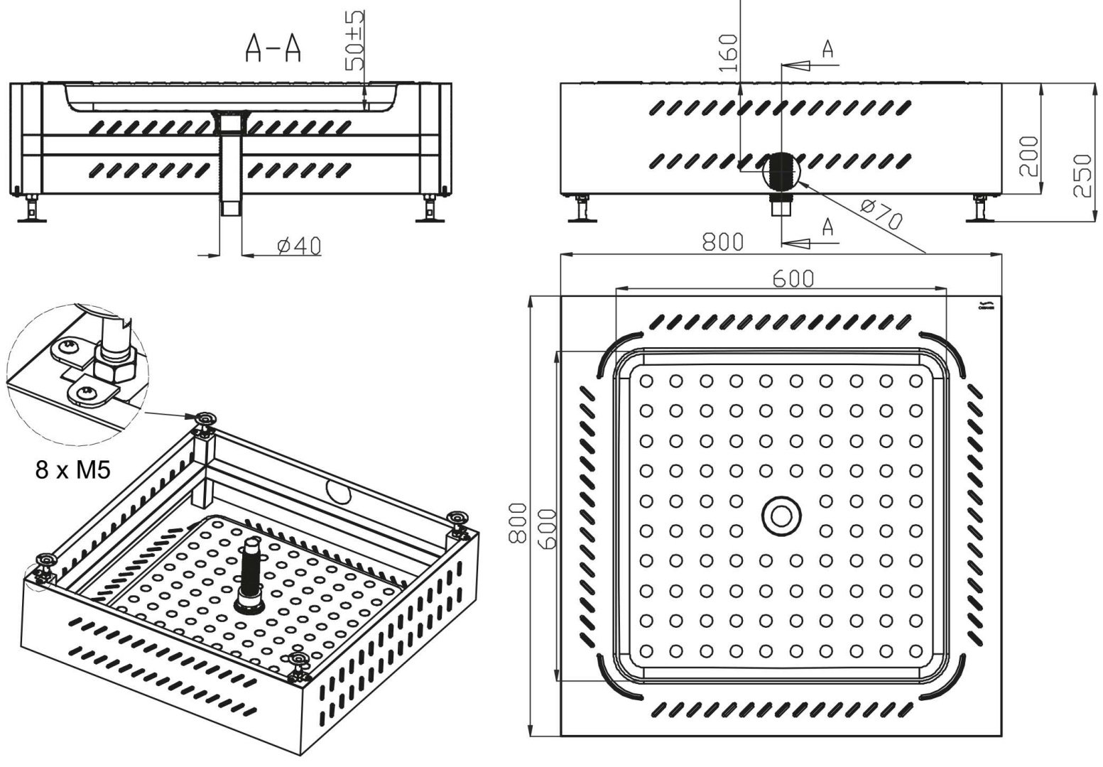 Душевой поддон KABINKA.KZ 5-002.4 80x80 низкий