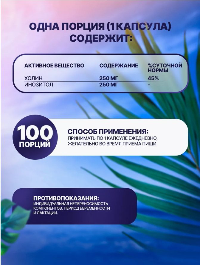NOW Choline &amp; Inositol, Холин+Инозитол капсулы 100 шт купить,NaN