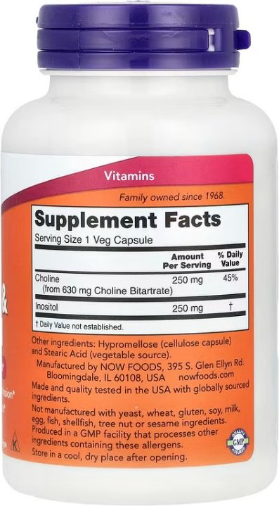 NOW Choline &amp; Inositol, Холин+Инозитол капсулы 100 шт купить,NaN