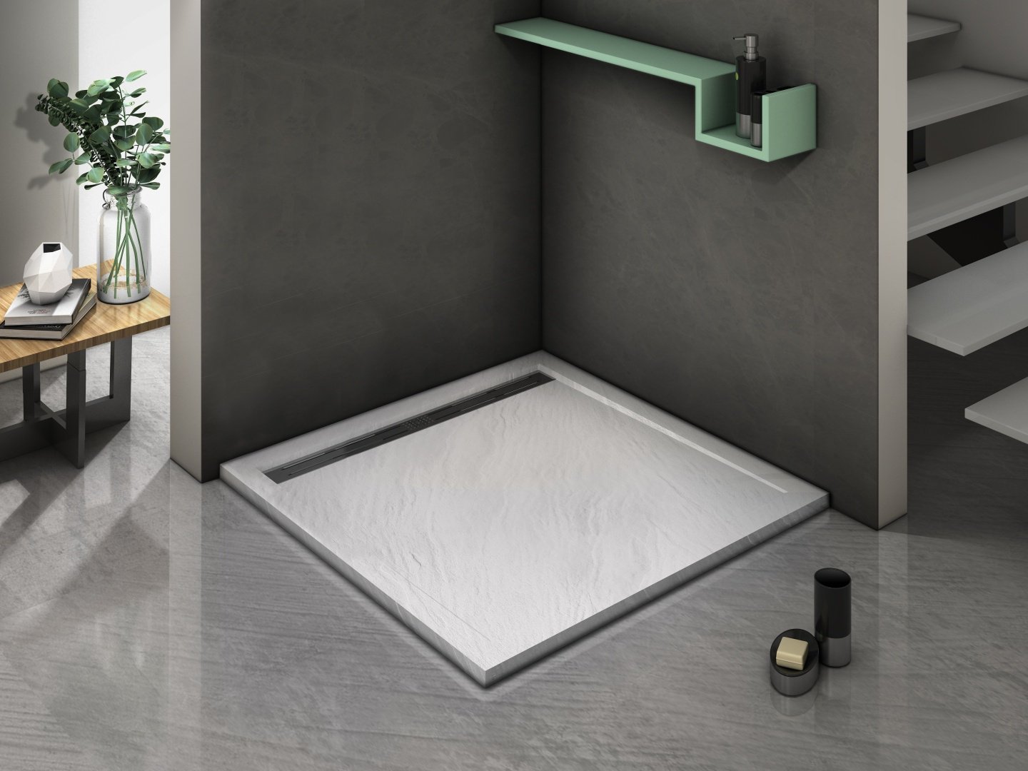 Душевой поддон KABINKA.KZ TRS 80 STONE-WT 80x80 низкий