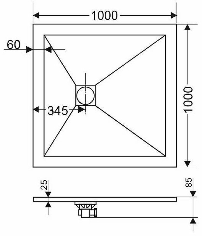 Душевой поддон Grossman GR-S2100100Q 100x100 низкий