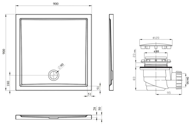 Душевой поддон Lavinia Boho One 3701490S 90x90 низкий