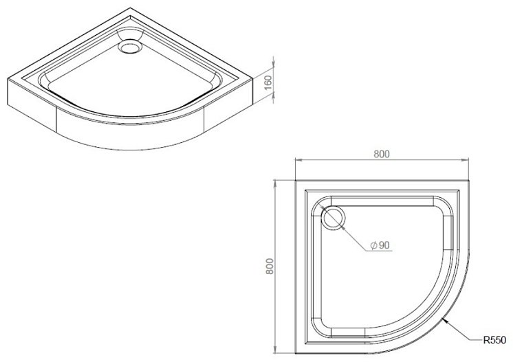 Душевой поддон KABINKA.KZ W90T-401-080W Gem с сифоном, белый 80x80 низкий