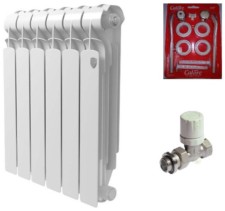 Радиатор Royal Thermo секционный Indigo 500 присоединительный набор-1/2 алюминиевый, кол-во секций: 6