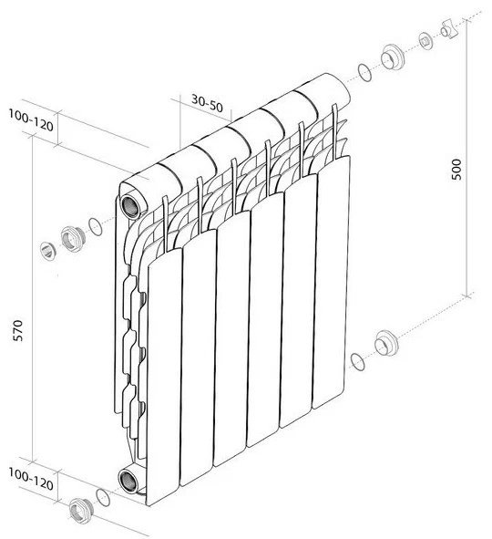 Радиатор Royal Thermo секционный Revolution Bimetall 500-6 алюминиевый, кол-во секций: 6