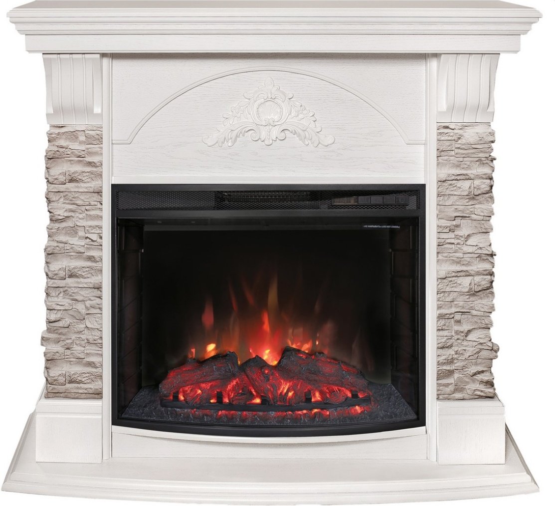 Электрокамин Real Flame Athena 25/25,5 WT с очагом Evrika 25,5 (985х1080х400, МДФ, айвори)