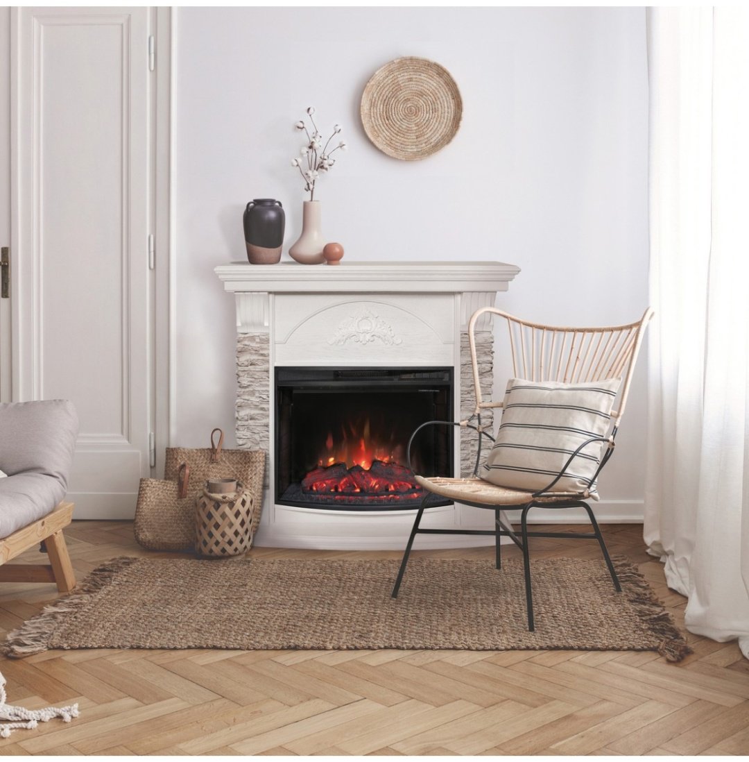 Электрокамин Real Flame Athena 25/25,5 WT с очагом Evrika 25,5 (985х1080х400, МДФ, айвори)