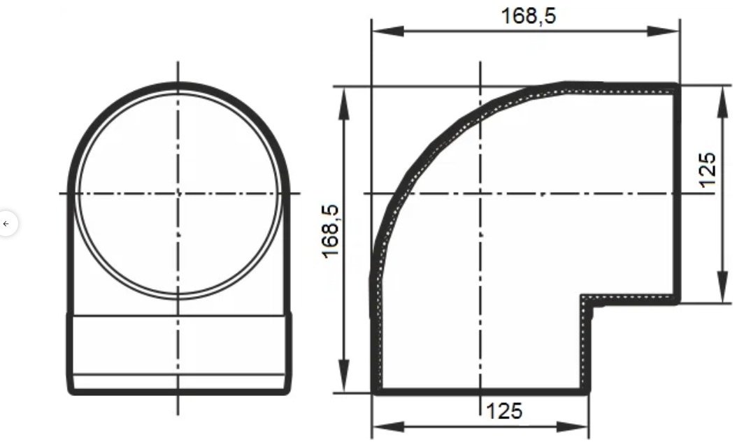 Эра колено воздуховода 90 D125 12,5ККП
