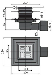 Alcaplast трап APV3344 (220х220 см)