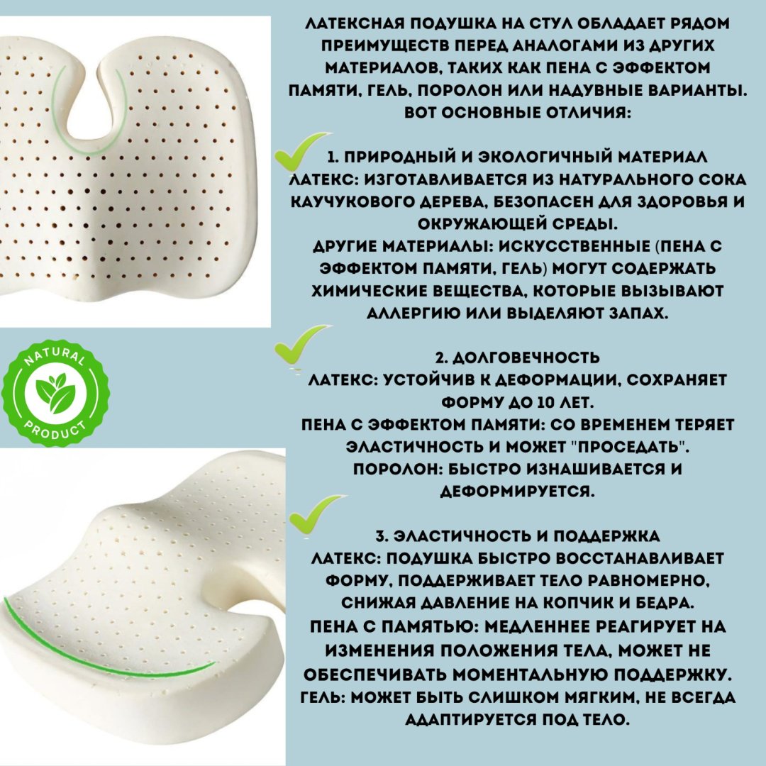 Ортопедическая подушка-сиденье 35x45 см, латекс купить,NaN