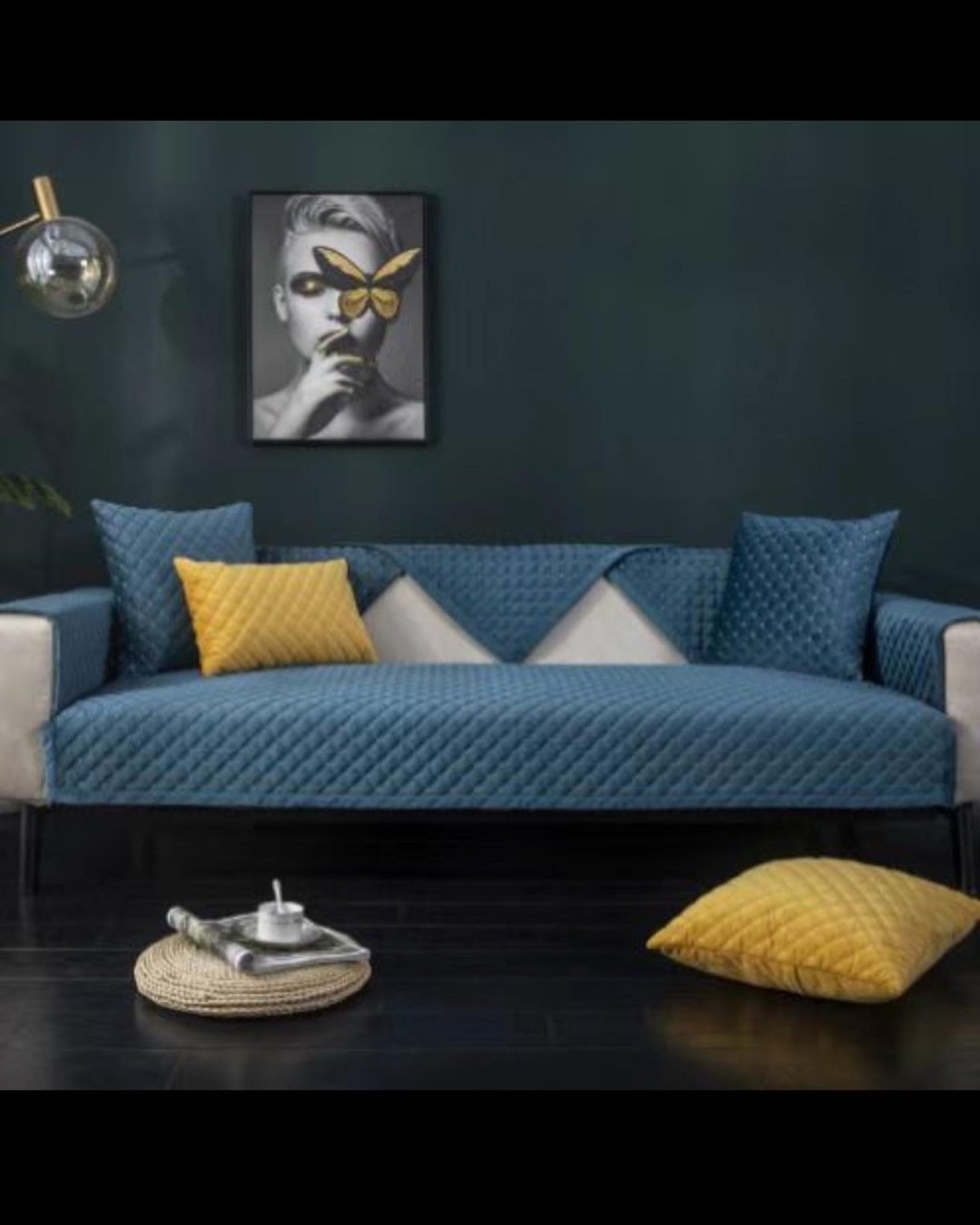 Makhome дивандек для дивана Мелкий ромб синий 90x300