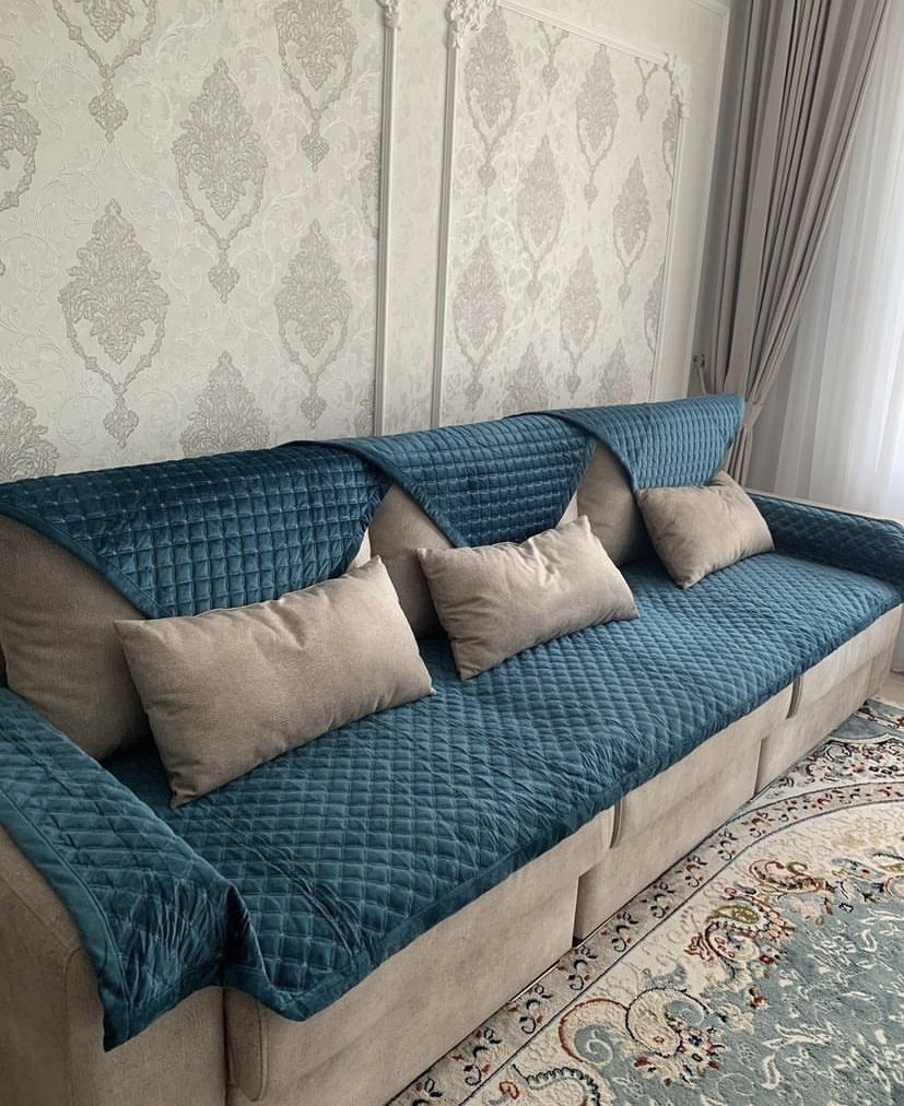 Makhome дивандек для дивана Мелкий ромб синий 90x300