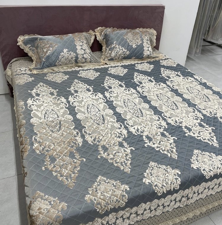 Покрывало с наволочками Roberto Cavalli 220х240 см, гобелен, серебристый, серый