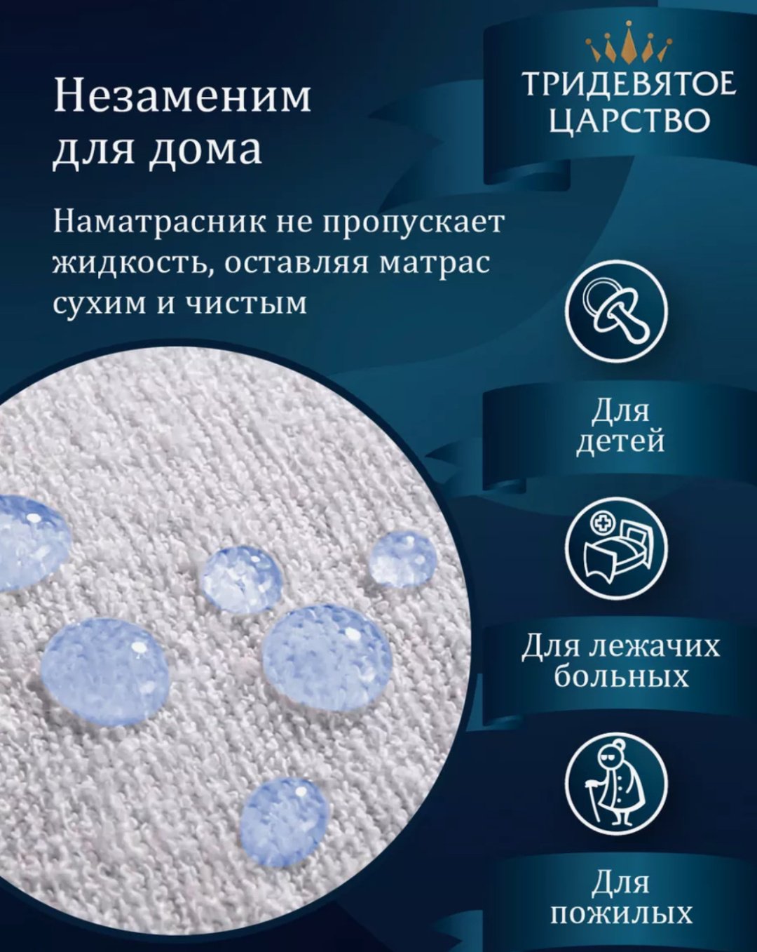 Тридевятое царство наматрасник на резинке С бортами; резинка по всей длине; водонепроницаемый чехол 160x200, полиэстер, мулетон