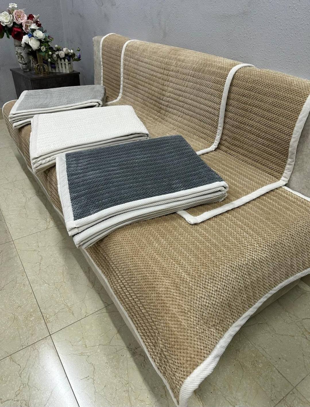 Home Textile дивандек для дивана, для кресла, для стула, для пуфа, для кушетки 34-002 белый, айвори 90*90,90*160,90*210