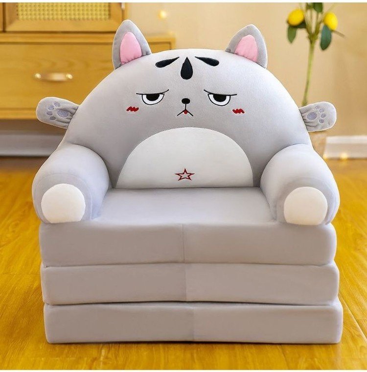 Диван-игрушка детское грустный котик 50x50x50 см, серый купить,NaN