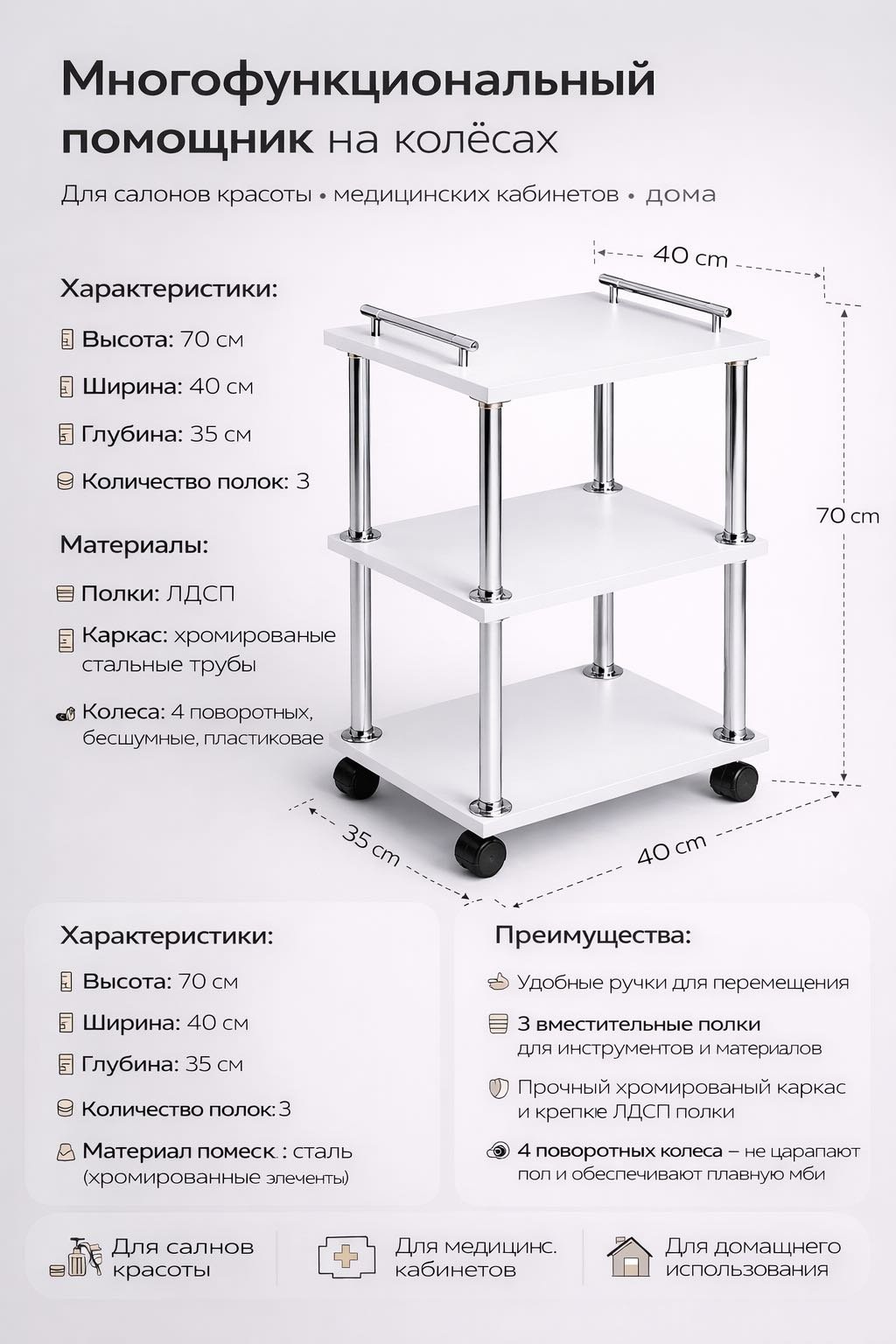 Pro salon KZ мобильная станция MOBILE белый 40х70 см купить,NaN