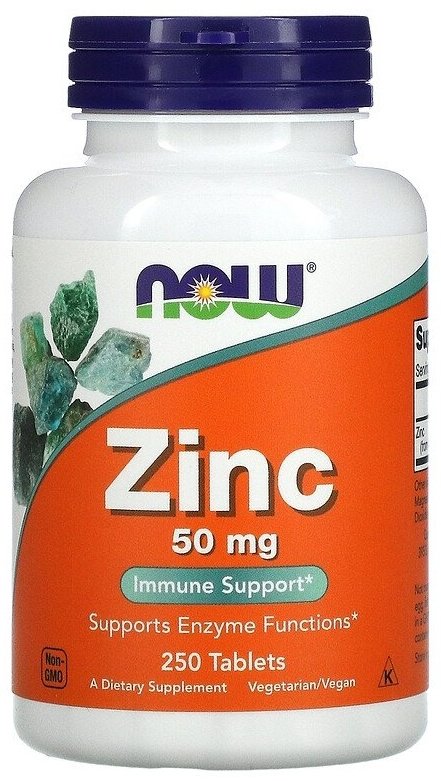 NOW Zinc 50 мг, Цинк таблетки 250 шт купить,NaN