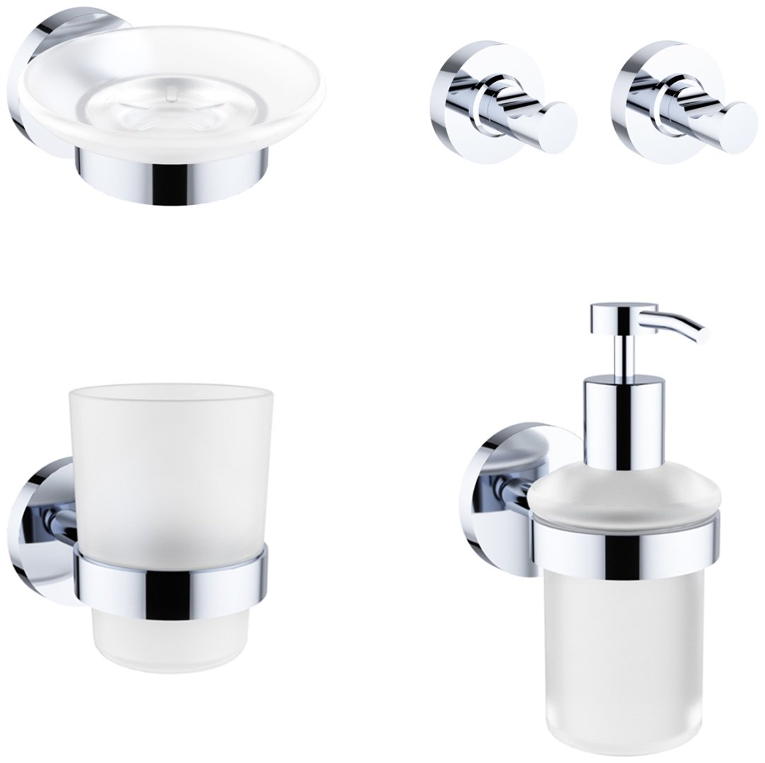 KABINKA.KZ набор аксессуаров мыльница, стакан для зубных щеток, дозатор для жидкого мыла, крючок 2 шт 182511002 серебристый