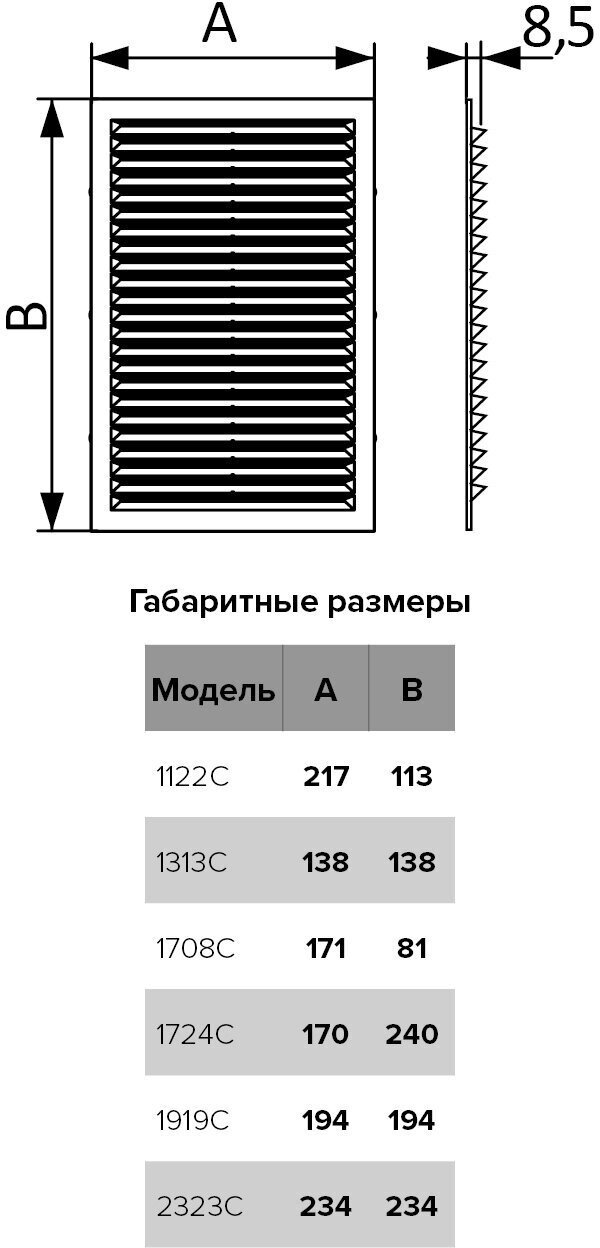 Решетка вентиляционная Эра 113х217х85 мм, пластик