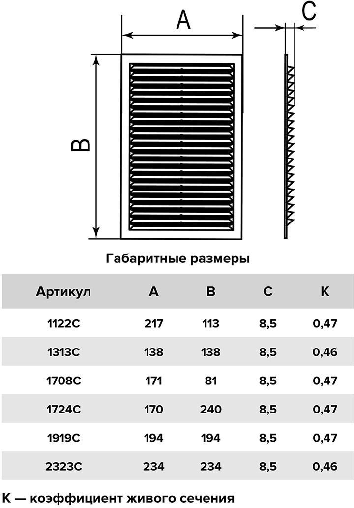 Решетка вентиляционная Эра 113х217х85 мм, пластик