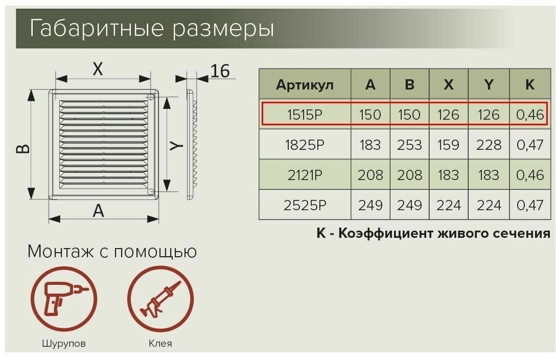 Решетка вентиляционная Эра 150х150х16 мм, пластик купить,10700