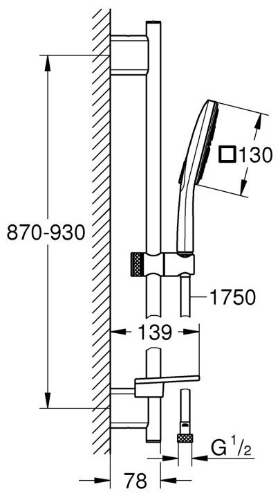 Grohe штанга для душа 930 мм RainShower SmartActive 26586LS0, сталь